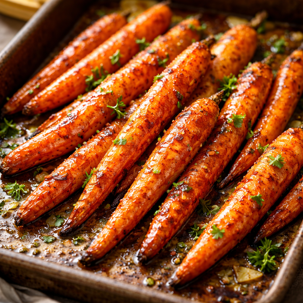 roasted carrots with honey caramelized glaze golden roasted carrots on tray