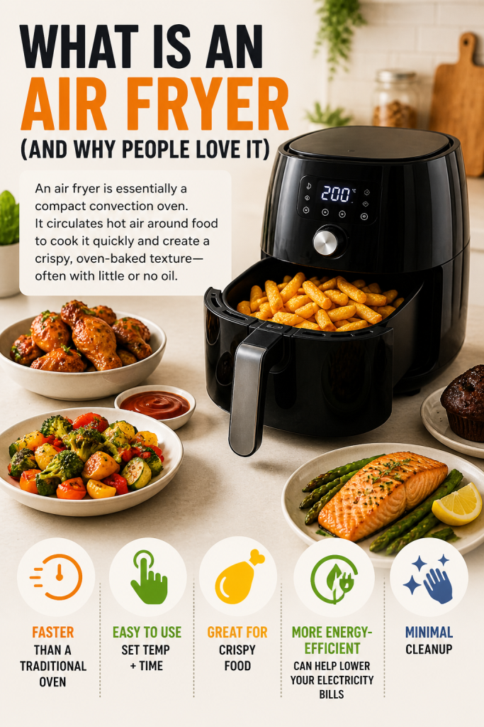 What is an air fryer and how it works – compact convection oven making crispy food with little oil